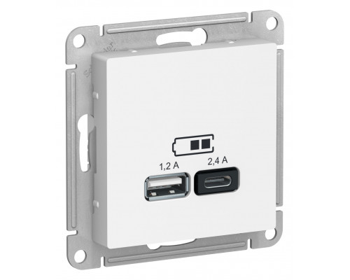 SE AtlasDesign Белый USB A+С, 5В/2,4 А, 2х5В/1,2 А, механизм