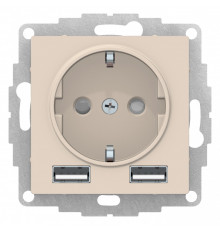 SE AtlasDesign Бежевый SO + USB Розетка A+A, 5В/2,4А, 2х5В/1,2А, механизм
