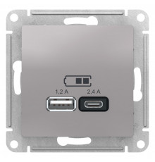 SE AtlasDesign Алюминий USB A+С, 5В/2,4А, 2х5В/1,2А, механизм