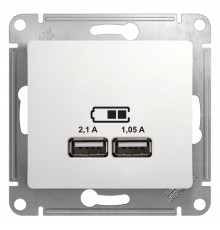 SE Glossa Бел Розетка USB 5В/2,1А, 2х5В/1,05А