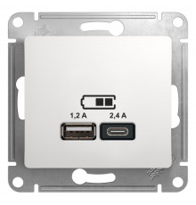 SE Glossa Бел Розетка USB A+С, 5В/2,4А, 2х5В/1,2А