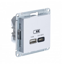 SE AtlasDesign Белый USB Розетка A + тип-C 45W высокоскор.заряд. QC, PD, мех.