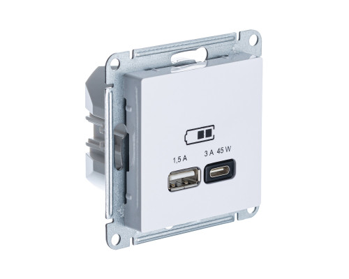 SE AtlasDesign Белый USB Розетка A + тип-C 45W высокоскор.заряд. QC, PD, мех.