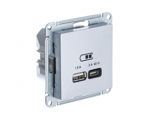 SE AtlasDesign Алюминий USB Розетка A + тип-C 45W высокоскор.заряд. QC,PD, мех.