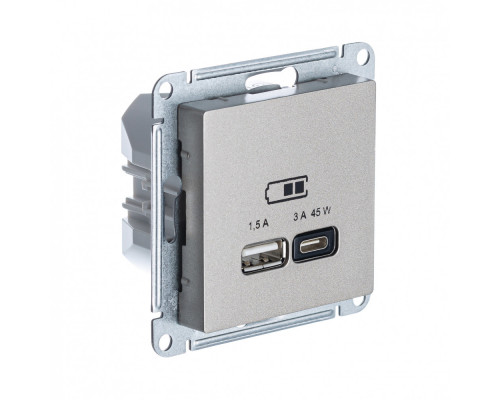 SE AtlasDesign Шампань USB Розетка A + тип-C 45W высокоскор.заряд. QC,PD, мех.