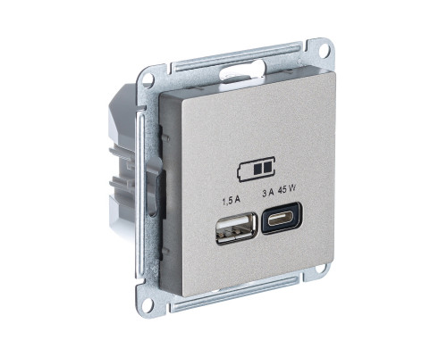 SE AtlasDesign Шампань USB Розетка A + тип-C 45W высокоскор.заряд. QC,PD, мех.
