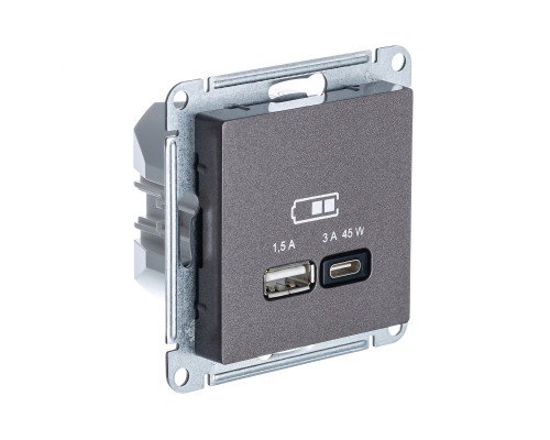 SE AtlasDesign Мокко USB Розетка A + тип-C 45W высокоскор.заряд. QC, PD, мех.