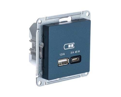 SE AtlasDesign Изумруд USB Розетка A + тип-C 45W высокоскор.заряд. QC,PD, мех.