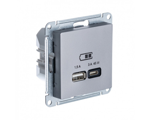 SE AtlasDesign Сталь USB Розетка A + тип-C 45W высокоскор.заряд. QC, PD, мех.