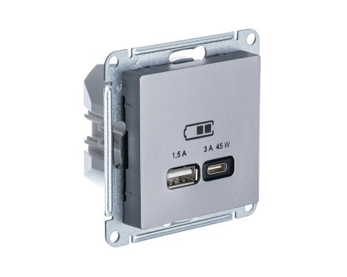SE AtlasDesign Сталь USB Розетка A + тип-C 45W высокоскор.заряд. QC, PD, мех.