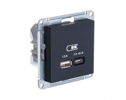 SE AtlasDesign Карбон USB Розетка A + тип-C 45W высокоскор.заряд. QC, PD, мех.