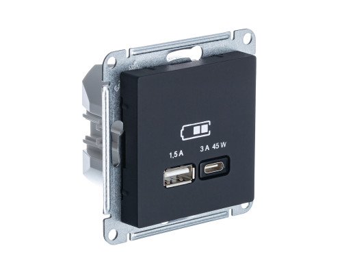 SE AtlasDesign Карбон USB Розетка A + тип-C 45W высокоскор.заряд. QC, PD, мех.