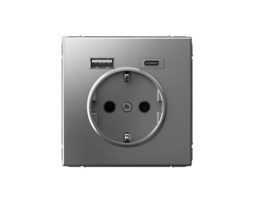 Systeme Electric ArtGallery Сталь Розетка 16А с 2 USB A+C, 5В/2,4А/3,0А, 2х5В/1,5А, механизм