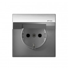 Systeme Electric ArtGallery Алюминий Розетка с заземл. со шт. с крышк, 16А, IP44, механизм