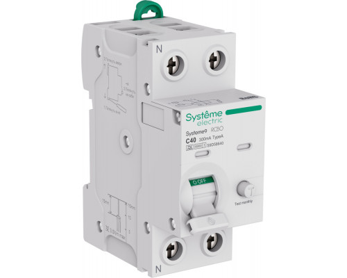 Systeme Electric Systeme9 Авт. выкл. диф. тока (АВДТ) 1P+N C 40A 6kA 300мА Тип-A 230В