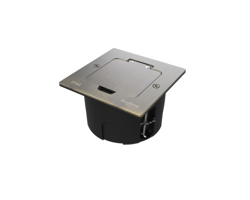 Systeme Elecrtic MultiDesk Античная латунь Лючок с розеткой 2К+З, 16А/250В, IP44 с монтажной коробкой для стены, фальшпола, стола, тип MDK21