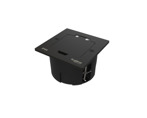 Systeme Elecrtic MultiDesk Чёрный матовый Лючок с розеткой 2К+З, 16А/250В, IP44 с монтажной коробкой для стены, фальшпола, стола , тип MDK21