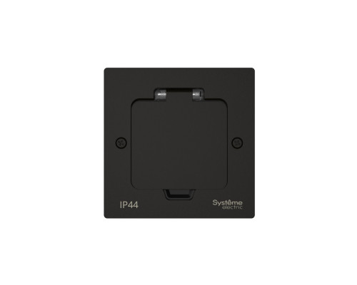 Systeme Elecrtic MultiDesk Чёрный матовый Лючок с розеткой 2К+З, 16А/250В, IP44 с монтажной коробкой для стены, фальшпола, стола , тип MDK21