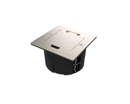 Systeme Elecrtic MultiDesk Никель Лючок с розеткой 2К+З, 16А/250В, IP44 с монтажной коробкой для стены, фальшпола, стола, тип MDK21
