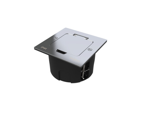 Systeme Elecrtic MultiDesk Серебро Лючок с розеткой 2К+З, 16А/250В, IP44 с монтажной коробкой для стены, фальшпола, стола, тип MDK21