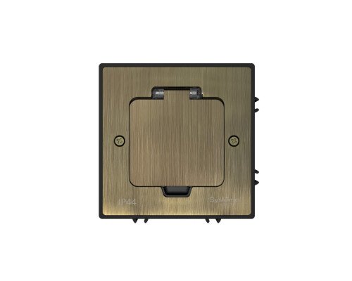 Systeme Elecrtic MultiDesk Античная латунь Лючок с розеткой 2К+З, 16А/250В, IP44 с монтажной коробкой для бетонных полов, тип MDK21