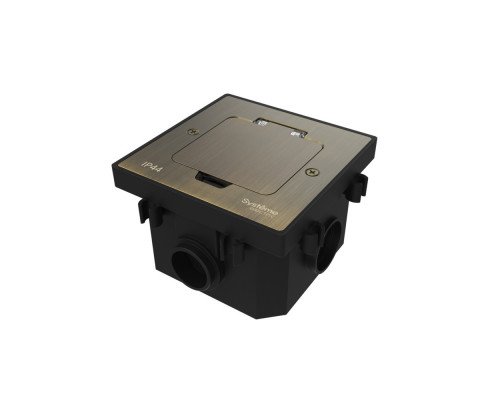 Systeme Elecrtic MultiDesk Античная латунь Лючок с розеткой 2К+З, 16А/250В, IP44 с монтажной коробкой для бетонных полов, тип MDK21