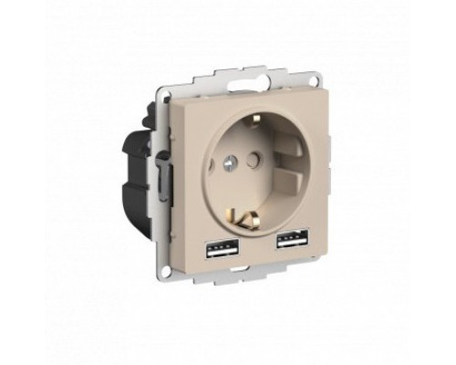 SE AtlasDesign Песочный Розетка 16А c 2 USB A+A, 5В/2,4А, 2х5В/1,2А, механизм