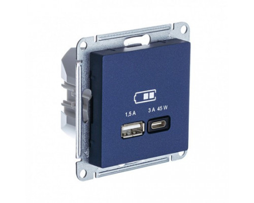 SE AtlasDesign Аквамарин Розетка USB A + тип-C 45Вт высокоскор.заряд. QC,PD, механизм